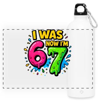 7th Birthday Kids 67 Meme Humor Gift Idea - Panoramic Drinks Bottle with Carabiner 750 ml - white - Front