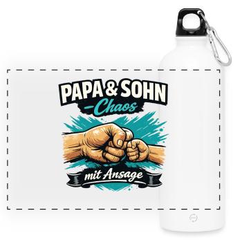 Papa und Sohn Chaos mit Ansage Statement - Panorama Trinkflasche mit Karabiner 750 ml - Weiß - Vorne
