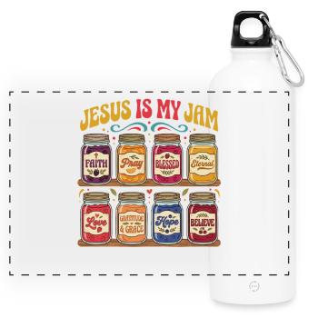 Jesus Is My Jam – Glasses of Faith - Panoramic Drinks Bottle with Carabiner 750 ml - white - Front
