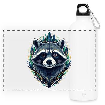 Waschbär Waldzauber Grafik - Panorama Trinkflasche mit Karabiner 750 ml - Weiß - Vorne