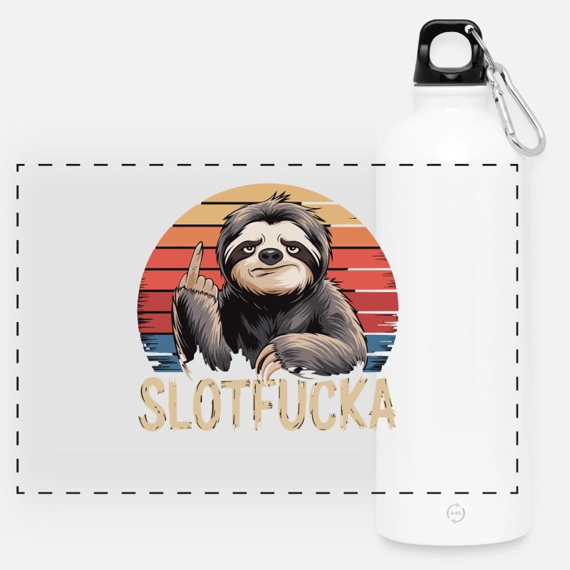 Sloth Middle Finger Retro Humor Sarcasm - Panoramic Drinks Bottle with Carabiner 750 ml - white