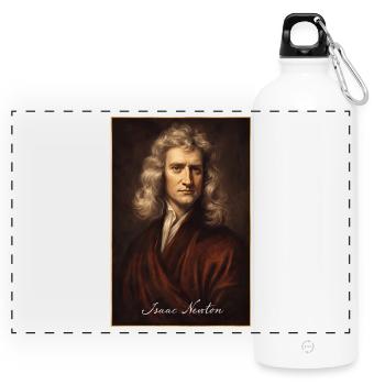 Isaac Newton Portrait - Panoramic Drinks Bottle with Carabiner 750 ml - white - Front