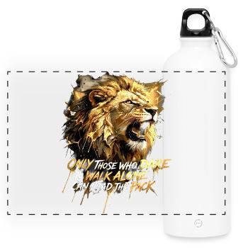 Dare To Walk Alone Lion Quote - Panorama Trinkflasche mit Karabiner 750 ml - Weiß - Vorne