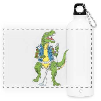 Dino Rock star mit Mikro - Panorama Trinkflasche mit Karabiner 750 ml - Weiß - Vorne
