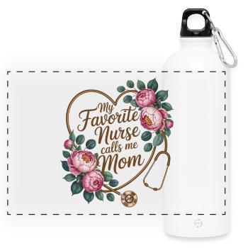 My Favorite Nurse Calls Me Mom - Florales Herz - Panorama Trinkflasche mit Karabiner 750 ml - Weiß - Vorne