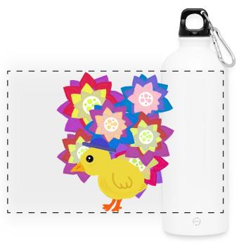 Colorful Flowers Chicks Chicken Kids - Panoramic Drinks Bottle with Carabiner 750 ml - white - Front