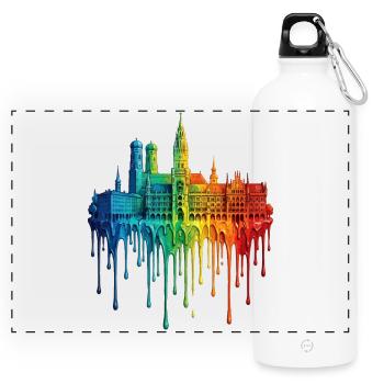 Munich with colorful gradient color - Panoramic Drinks Bottle with Carabiner 750 ml - white - Front