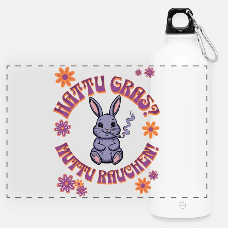 Canabis Rabbit - Hattu Grass? - Panoramic Drinks Bottle with Carabiner 750 ml - white