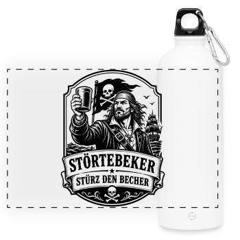 Stoertebeker Stürz den Becher Pirat Legende - Panorama Trinkflasche mit Karabiner 750 ml - Weiß - Vorne