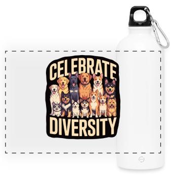 Celebrate Diversity Hunde Vielfalt - Panorama Trinkflasche mit Karabiner 750 ml - Weiß - Vorne