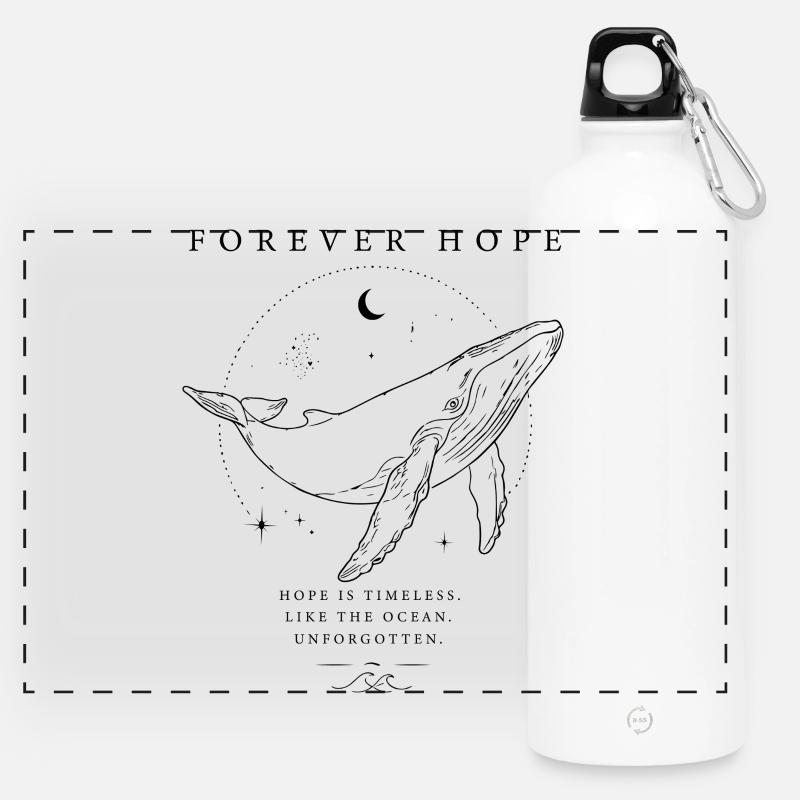 Espoir éternel - Design noir de baleine inoublié - Gourde panoramique avec mousqueton 750 ml - blanc