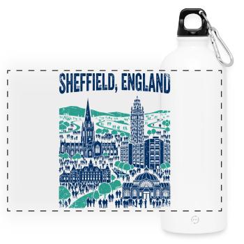 Sheffield England City Skyline With Landmarks - Panorama Trinkflasche mit Karabiner 750 ml - Weiß - Vorne