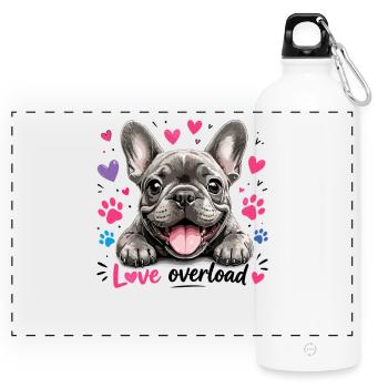 Love Overload French Bulldog Hearts - Panoramic Drinks Bottle with Carabiner 750 ml - white - Front