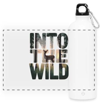 Into The Wild Wald Hirsch Natur Erlebnis - Panorama Trinkflasche mit Karabiner 750 ml - Weiß - Vorne