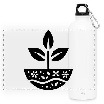 Minimalistisches Design - Pflanzen Grow - Panorama Trinkflasche mit Karabiner 750 ml - Weiß - Vorne