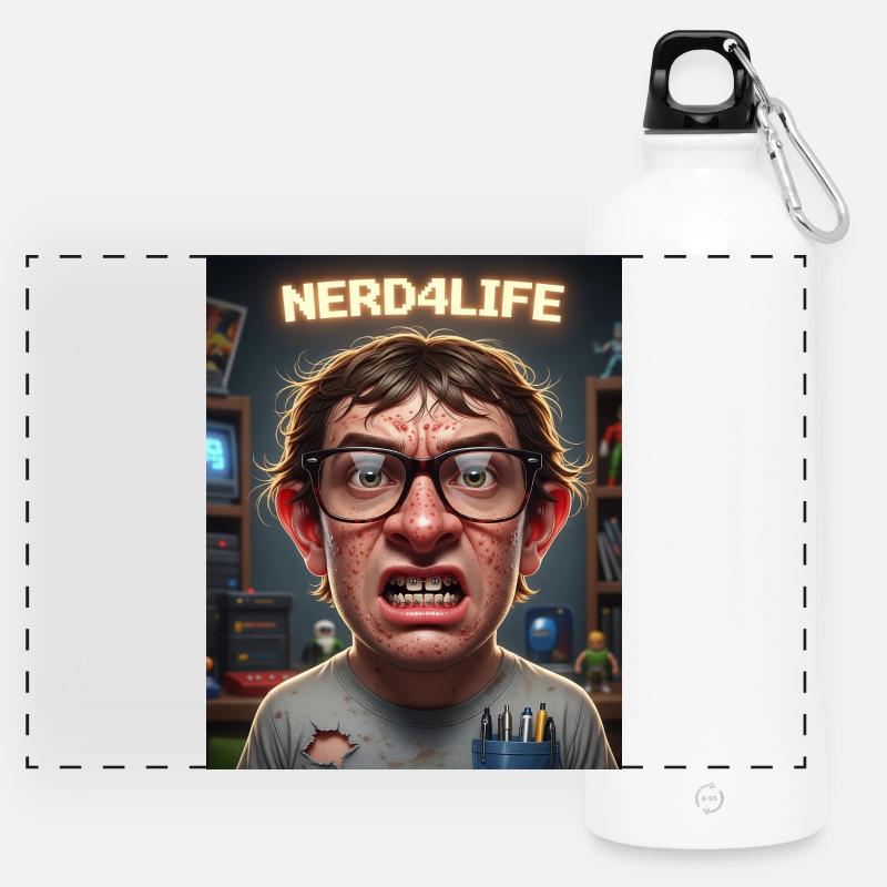 Nerd4Life Impression de style pixel - Gourde panoramique avec mousqueton 750 ml - blanc