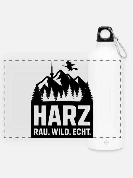 harz wild rau echt - Panorama Trinkflasche mit Karabiner 750 ml - Weiß