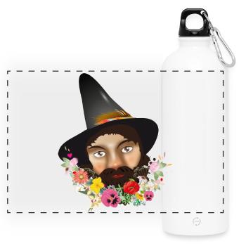 The Dangerous Robber as Puppets Theater Portrait - Panoramic Drinks Bottle with Carabiner 750 ml - white - Front