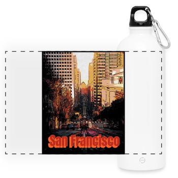 San Francisco city - Panoramic Drinks Bottle with Carabiner 750 ml - white - Front