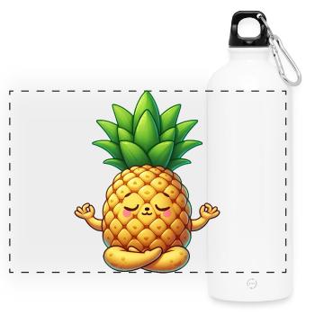 Süßer Ananas Cartoon Yoga Meditation Entspannung - Panorama Trinkflasche mit Karabiner 750 ml - Weiß - Vorne