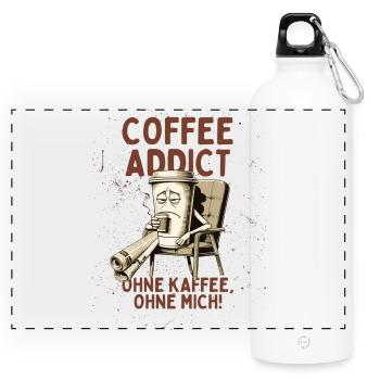 Coffee Addict – Ohne Kaffee ohne mich - Panorama Trinkflasche mit Karabiner 750 ml - Weiß - Vorne
