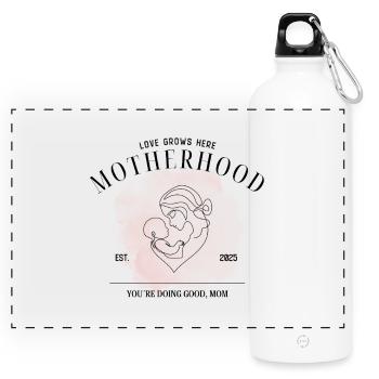Motherhood EST 2025 – Gentle Parenting Design - Panorama Trinkflasche mit Karabiner 750 ml - Weiß - Vorne