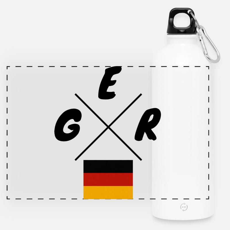 German Flags GER Lettering - Panoramic Drinks Bottle with Carabiner 750 ml - white