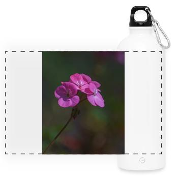 rosa Blumen - Panorama Trinkflasche mit Karabiner 750 ml - Weiß - Vorne