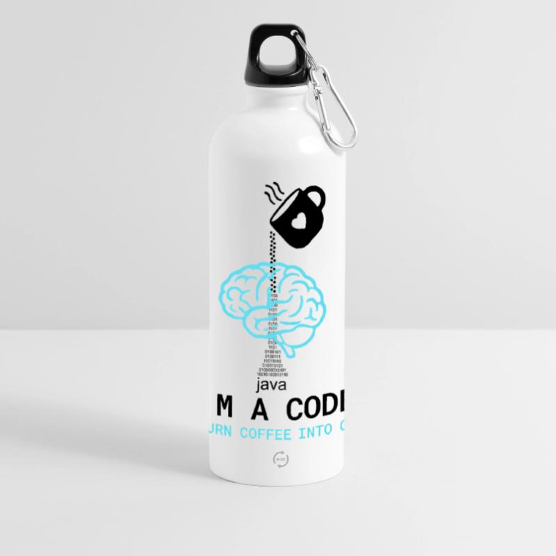 Coder T-Shirt: Coffee into Code – Nerdy Programmie Panoramic Drinks Bottle with Carabiner 750 ml