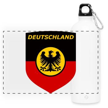 Deutschland Schildflagge mit Adler - Panorama Trinkflasche mit Karabiner 750 ml - Weiß - Vorne