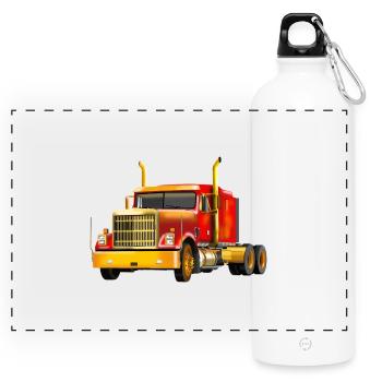 Kraftvoller Gelb-Roter Truck - Panorama Trinkflasche mit Karabiner 750 ml - Weiß - Vorne