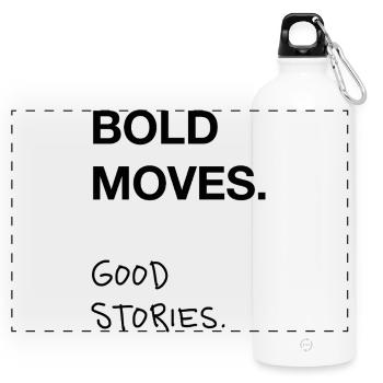 Bold Moves. Good Stories. Statement Trend Typo - Panoramic Drinks Bottle with Carabiner 750 ml - white - Front