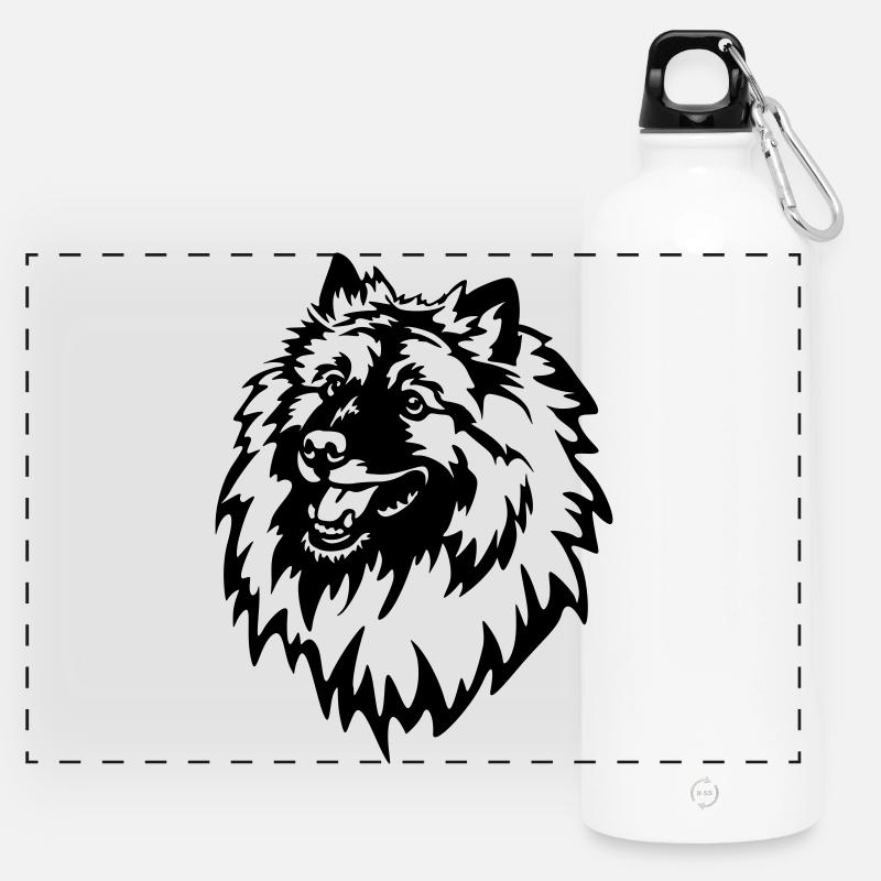 Wolfsspitz Head - Panoramic Drinks Bottle with Carabiner 750 ml - white