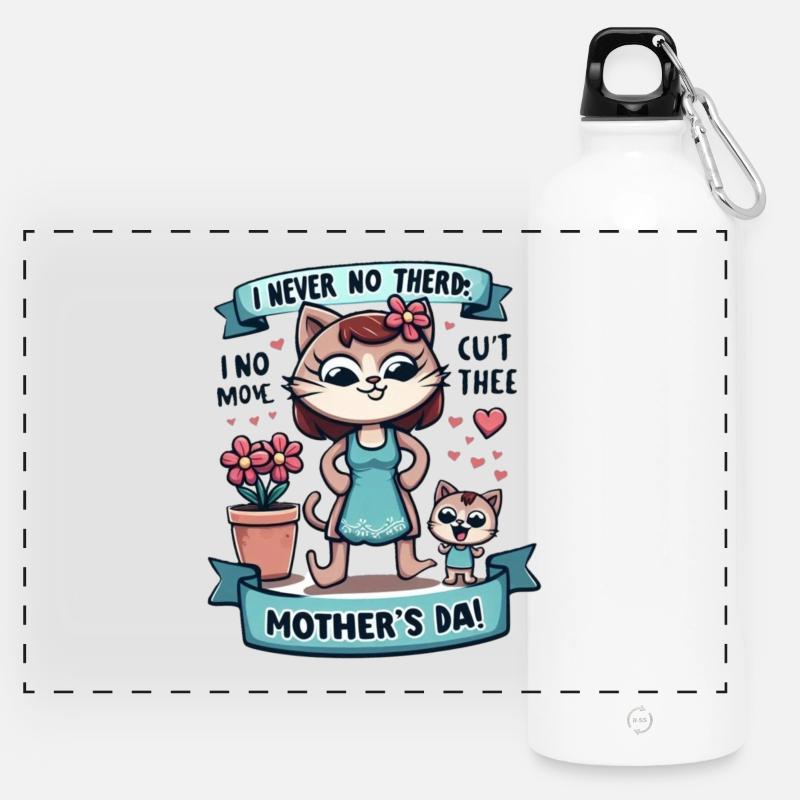 Mother's Day Fun and Affectionate Cat - Panoramic Drinks Bottle with Carabiner 750 ml - white