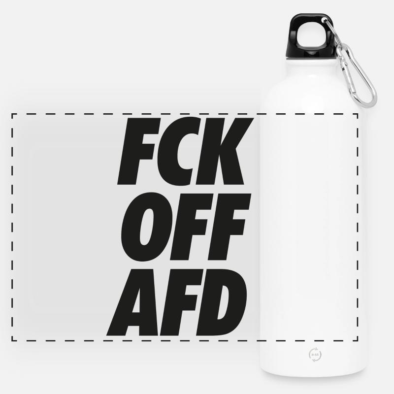 FCK OFF AFD Protest Shirt - Panorama Trinkflasche mit Karabiner 750 ml - Weiß