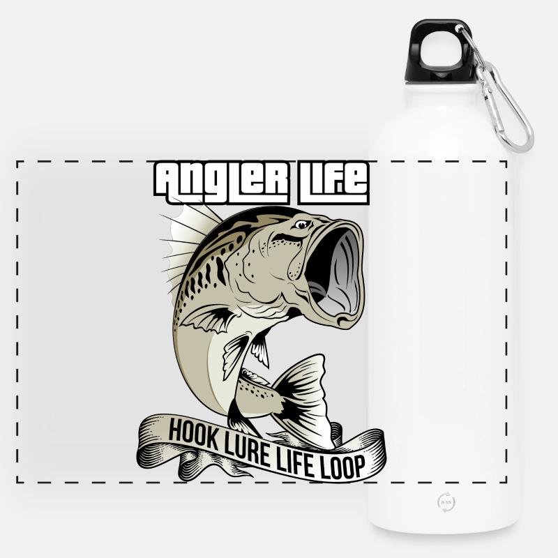 Anglerleben | Hook Lure Lebensschleife - Panorama Trinkflasche mit Karabiner 750 ml - Weiß