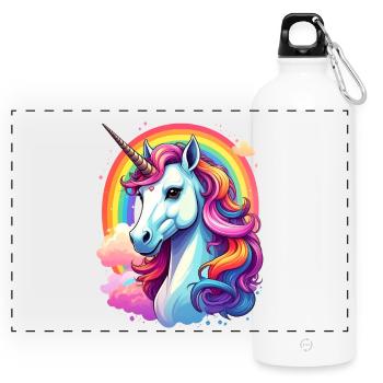 Unicorn with rainbow and clouds - Panoramic Drinks Bottle with Carabiner 750 ml - white - Front