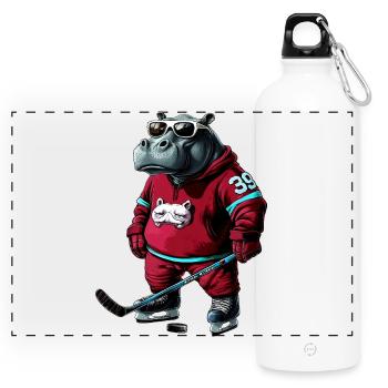 Nilpferde Eishockey - Panorama Trinkflasche mit Karabiner 750 ml - Weiß - Vorne