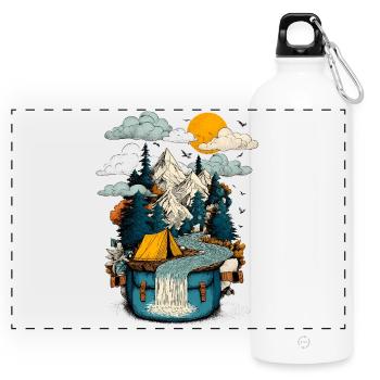 Mountain Lake Path - Camping Backpacker Motif - Panoramic Drinks Bottle with Carabiner 750 ml - white - Front