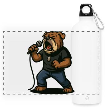 Rocksängerin Bulldogge mit Mikrofonkunst - Panorama Trinkflasche mit Karabiner 750 ml - Weiß - Vorne