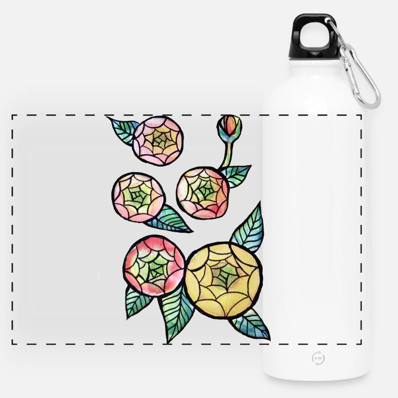 Stained Glass Bloom Trio - Panoramic Drinks Bottle with Carabiner 750 ml - white