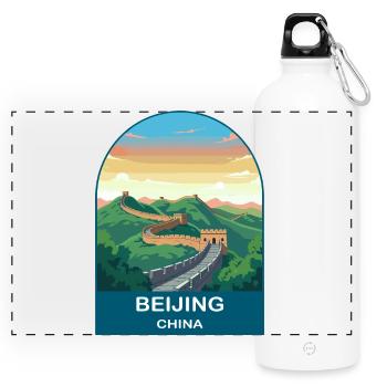 Affiche de voyage vintage de la Grande Muraille de Chine à Pékin - Gourde panoramique avec mousqueton 750 ml - blanc - Devant