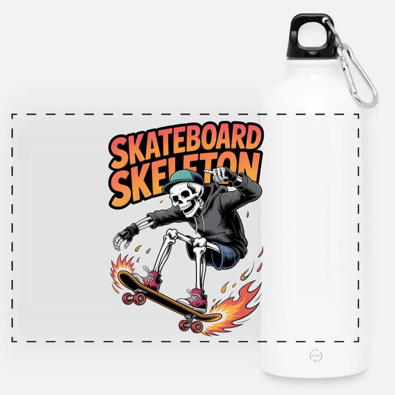 Skateboard Skeleton Dynamic Design - Panoramic Drinks Bottle with Carabiner 750 ml - white