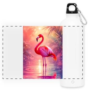 Flamingo – Geist der Anmut und Farbe - Panorama Trinkflasche mit Karabiner 750 ml - Weiß - Vorne