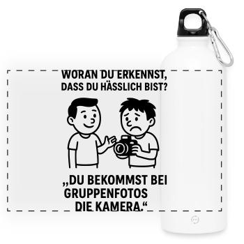 gruppenfoto hässlich witz lustig - Panorama Trinkflasche mit Karabiner 750 ml - Weiß - Vorne