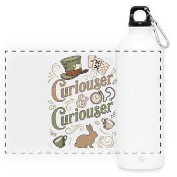 Alice Immer Neugieriger ("Curiouser") - Panoramic Drinks Bottle with Carabiner 750 ml - white - Front
