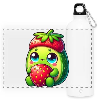 Dessin animé Avocat Fraise Fruit Drôle - Gourde panoramique avec mousqueton 750 ml - blanc - Devant