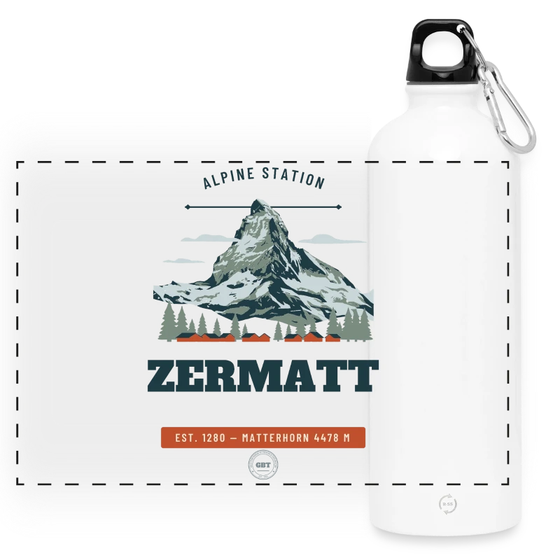 Zermatt badge on a panoramic drinks bottle with carabiner 750 ml