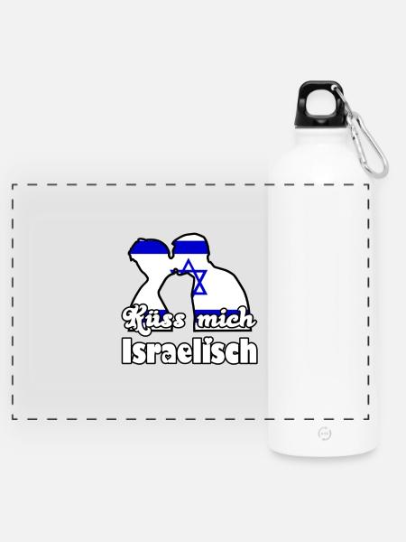 Küss mich Israelisch Geschenk - Panorama Trinkflasche mit Karabiner 750 ml - Weiß