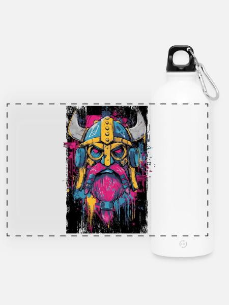 Vikinghelm Farb-Splatter - Panorama Trinkflasche mit Karabiner 750 ml - Weiß